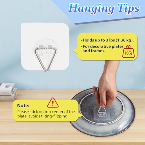 DIDUDIDU Wall Plate Hangers for Display - Invisible Adhesive Picture Hangers for Wall - Ideal for Hanging Decorative Plates | Photo Frames | Paintings - 2.4 Inch