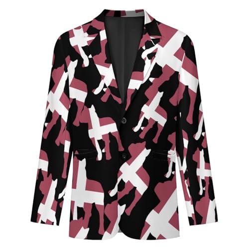 Pitbull Denmark Flag Men's Slim Suit Long-Sleeve Prom Tuxedo Classic Two Button Business Jacket4