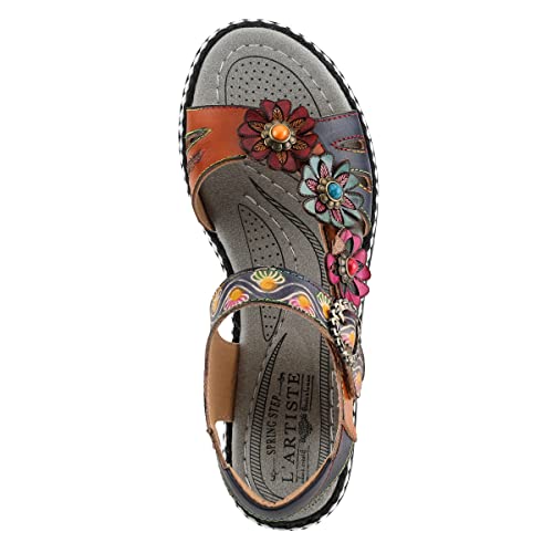 Spring Step L'Artiste Women's Laga Slide Sandal – Premium Hand Painted Leather Footbed Flexible Sole – Teardrop Cutout Circular Buckle, Arch Support Stylish Design3