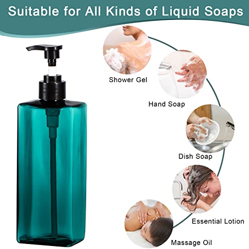 Shower Pump Bottles, Yebeauty 2pcs 17oz 500ML Refillable Pump Bottle Lotion Soap Dispenser Liquid Container Plastic Soap Dispenser for Shampoo Kitchen,Bathroom Body Wash, Sea Green4