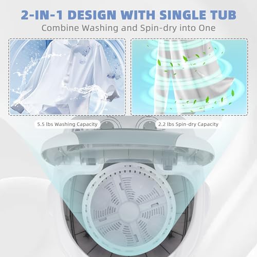 Portable Washing Machine 5.5 lbs Capacity Rotary Timer Controller, Compact Laundry for Home, Apartment, RV, White/Gray - Image 6