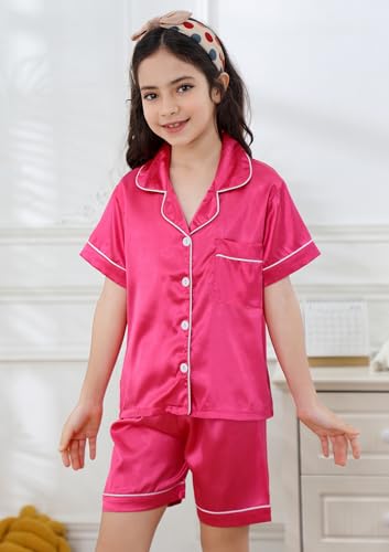 DIPUG Girls Pajamas Satin Pajama Set Silk Pjs Short Sleeve Sleepwear2