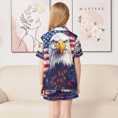 ALAZA Watercolor Bird American Flag Satin Pajamas Set Short Sleeve Button Down Sleepwear Summer Pjs 2 Piece4