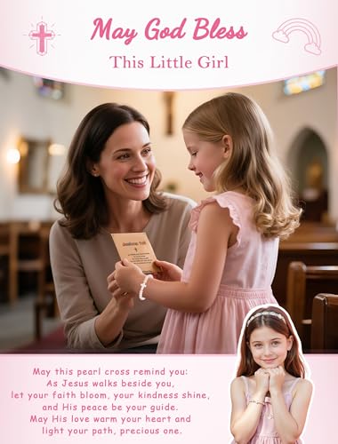 HGDEER Dear Lord Bless This Little Girl, Pink Pearl Cross Adjustable Bracelet for Girls, Birthday, Graduation, Baptism, Easter, Christmas, Valentines, First Communion, Confirmation Christian Gifts for Girls Daughter Granddaughter Niece2