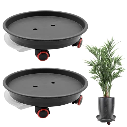 2 Stück Pflanzenroller mit Rädern, 35cm Schwerer Pflanzentisch mit Wasserwanne – Tragfähigkeit 36 kg (Dark Grey, 35cm)