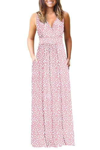 Image of AUSELILY Maxi Dresses for Women Summer Casual Sleeveless V Neck Wrap Dress | Sleeveless Long maxi dress with wrap V neck & side pockets, for formal cocktail, beach & casual daily wear