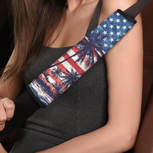 Image of AFPANQZ American Flag Palm Auto Seat Belt Cover Pads for Men Women 2 Piece Safety Seatbelt Pad Cushion Universal Fit for Truck Van Sedans SUVs Bohemian Red Shoulder Strap Pads