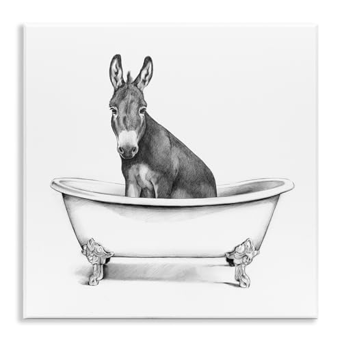 Stupell Industries Donkey in Claw Tub Farm Animal Bathroom Sketch, Wall Plaque, 12 x 12