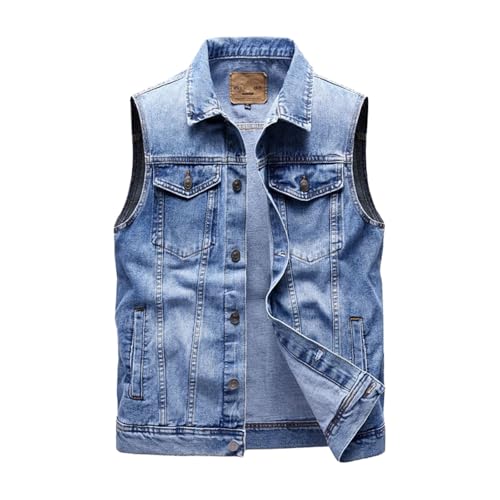 Men's Denim Vests Fashion Turn-Down Collar Cotton Jean Sleeveless Jackets Retro Streetwear Party Waistcoats