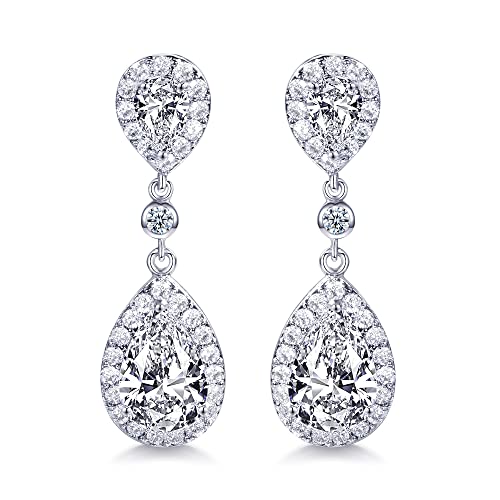 SELOVO Elegant Prong Teardrop Cubic Zirconia Vintage Style Party Bridal Pierced Dangle Earrings