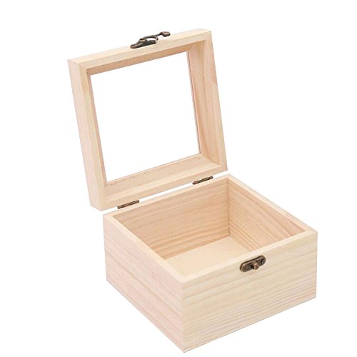 Kentop Caisse à trésor en bois avec couvercle et fenêtre transparente