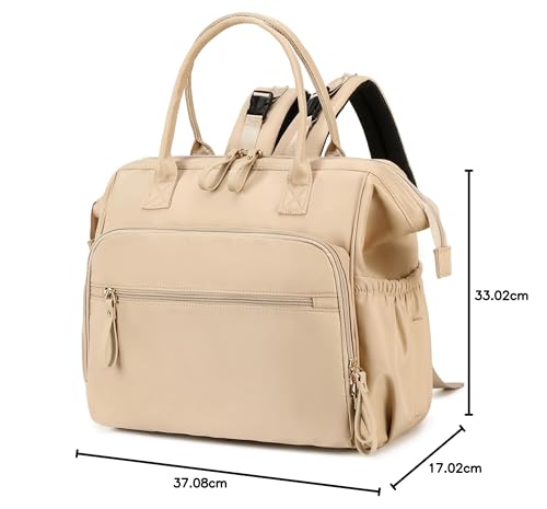 Miniatura 9 de Loradi Bolsa De Pañales Convertible, Amplia Parte Superior Abierta, 14 Bolsillos, Con Hebilla Para Cochecito, Resistente Al Agua, Beige, L, Bolsa Para Pañales