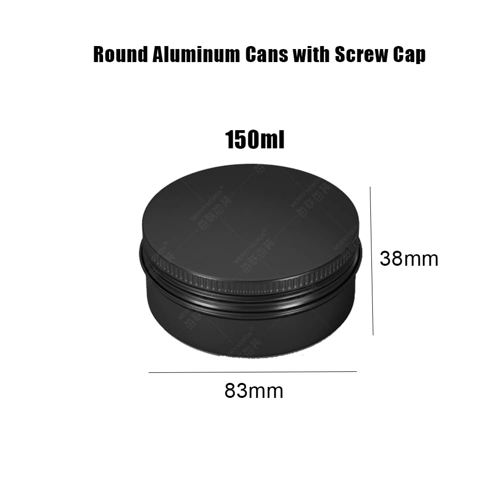 TOPWEL 6PCS 150ml/5oz Empty Aluminum Tins Jars Round Aluminium Cans Boxes with Screw Lids Cosmetic Sample Storage Containers Pots for DIY Crafts Candle Spices Lip Balm (Black) - Image 2