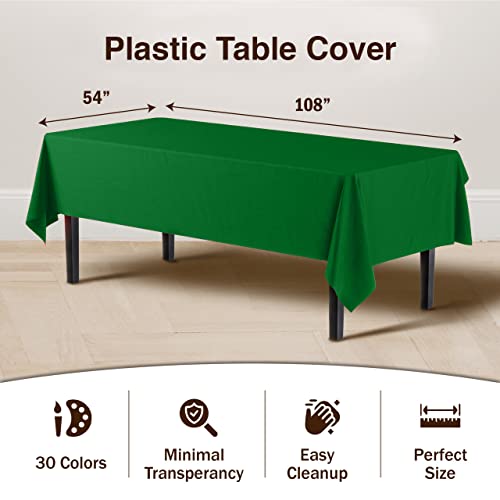 Party Solids Pack Of 12 Premium Plastic Tablecloth 54 Inch x 108 Inch Rectangle Table Cover - Emerald Green - Image 3