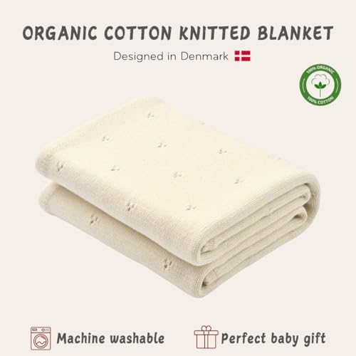 Image of 100% Organic Cotton Knit Receiving Baby Blanket for Newborns - Soft, Breathable Blanket for Crib & Stroller - Nursery Gift (Ivory)