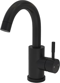 Bathfinesse Bar Sink Faucet Matte Black Bathroom Kitchen Faucet Small Prep Wet Mini Faucet for Campers Outdoor Vanity 360 Swivel Modern Single Hole with 3 Hole Cover Deck Plate,Stainless Steel