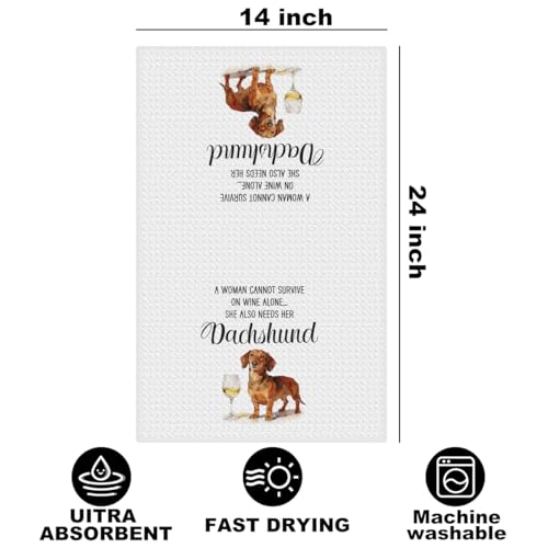 Image of Hanamiya Na Funny Dachshund Kitchen Towels with Wine Bottle Stopper 24x14 Inch, Dachshund Gifts Reusable Dish Towels for Kitchen Bars Decor, Wine Gift Weiner Dog Gifts for Women Men 4