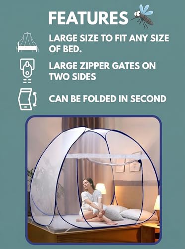 Image of Foldable King Size Mosquito Net | Double Bed Machardani | Durable 30 GSM Polyester Fabric Net Double (6 x 6) feet Bed (White)