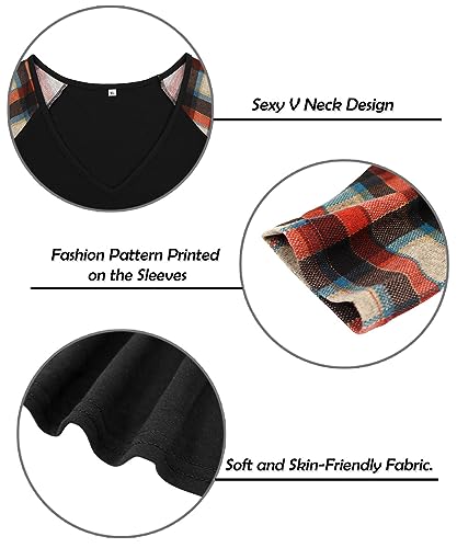 Image of TIYOMI Plus Size Tops for Women Raglan Long Sleeve V Neck T Shirts Casual Color Block Leopard /Floral Tops Winter Tee Shirt
