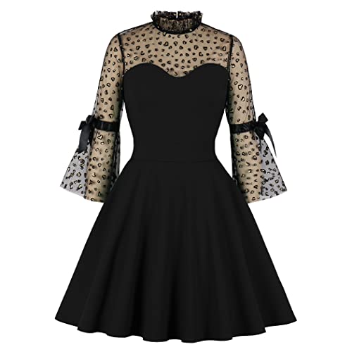 Wellwits Mujer Vestido de Cóctel Vintage Gótico de Manga Larga de Malla Cerradura, Cœur Or, XXL Cover