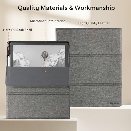 Image of CoBak Case for 11 inch Kindle Scribe 3rd Generation 2025, Kindle Scribe Colorsoft with Two Viewing Angles - All New PU Leather Cover with Auto Sleep Wake, Pen Holder. Fabric Gray