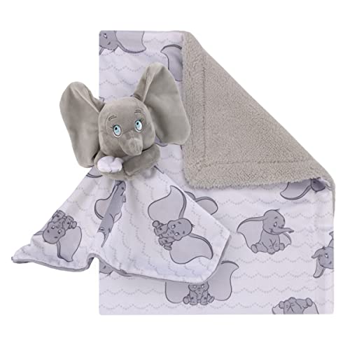 Image of Disney Dumbo Gray and White Super Soft Sherpa Baby Blanket and Security Blanket 2-Piece Set