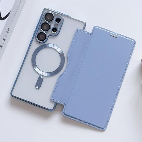 Étui pour Samsung S23 transparent bleu avec porte-cartes et fermeture aimantée
