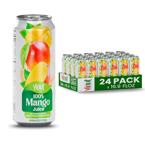 Image of VINUT 100% Mango Juice, No Added Sugar, Not From Concentrate, 16.9 fl oz (500 mL) Can, Pack of 24