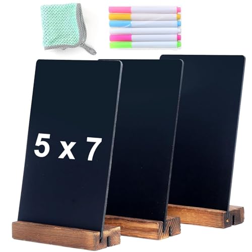 NEWNEWSHOW 3Pack 5.1x7.9 in Blackboard Sign Double Sided with Wood Base Message Chalkboard Erasable Message Board Sign with Wood Base for Shop Wedding Kitchen Home Party Decoration