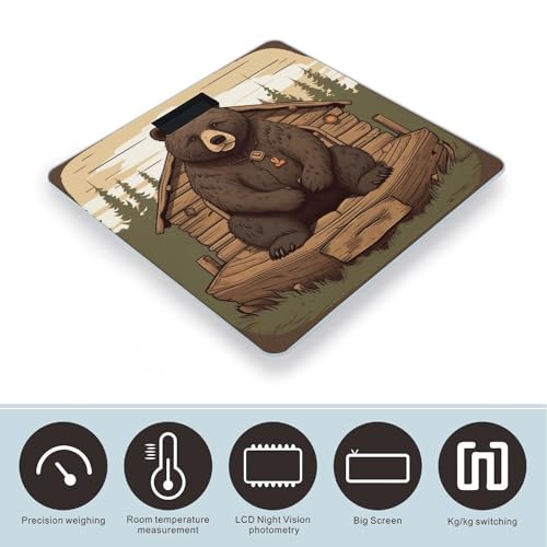 Báscula digital con diseño Rustic Lodge Bear para baño miniatura 3