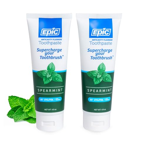 Epic Dental Xylitol Fluoride Toothpaste for Adults - SLS-Free Spearmint with 31% Xylitol - Oral Care...