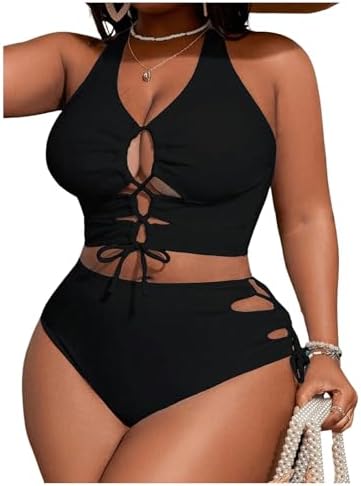 SOLY HUX Women's Plus Size Bikini Set Sexy Swimsuit Lace Up Tummy...