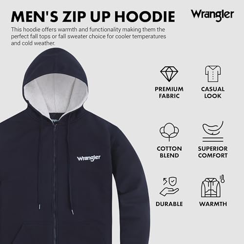 Wrangler Hoodies for Men Big and Tall - Sherpa Lined Zip Up Sweatshirt4