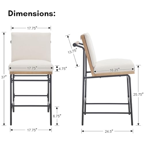 Butacos DUOMAY estilo mid century modern, altura de asiento 26", color beige lino, juego de 2 unidades, con estructura metálica negra y asiento tapizado en lino miniatura 2