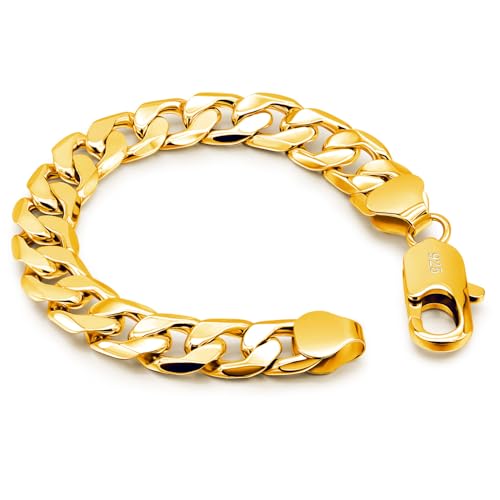 Dankadi Bracelet Cubain Massif Large 10MM 12MM en 925 Argent pour Homme, 7