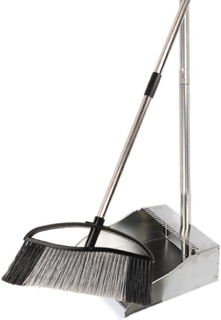 Heavy Duty Broom and Stainless Steel Dustpan Set for Home,Metal Dust Pan and Stiff Bristles Outdoor Broom for Sweeping Patio, Garden, Garage, Yard - Image 1 of 9