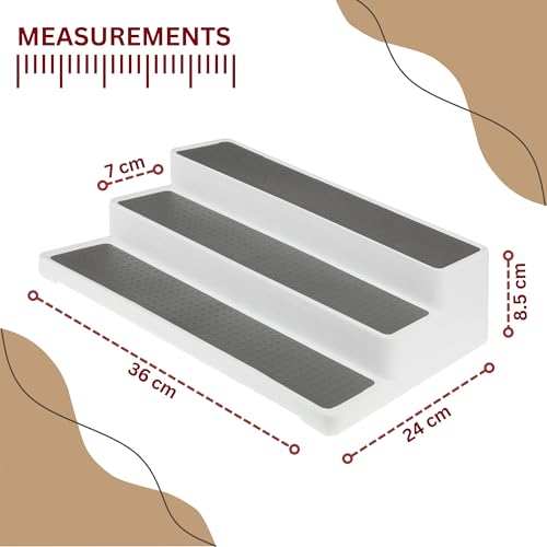 3 Tier Shelf Organiser – White and Grey Space-Saving Storage for Spices Jars, Tins & More | Durable and Versatile Kitchen or Worktop Rack | H8.5 x W36 x D24 cm | Easy Assembly - Image 3