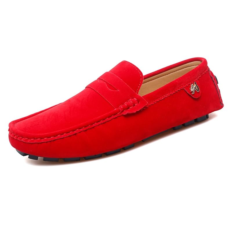 YDNH Mocassins for Hommes Bout Rond en Daim Vamp Penny Mocassins de Conduite Talon Plat antidérapant léger décontracté Mariage Slip-ons (Color : Rouge,...