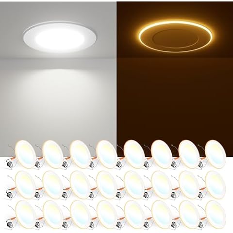 FREELICHT 24 Pack 5/6 Inch LED Can Lights with Night Light, 2700K/3000K/4000K/5000K/6000K Selectable Flat Retrofit Recessed Lighting, 10W=110W, 1000LM, Dimmable - ETL & FCC Cover