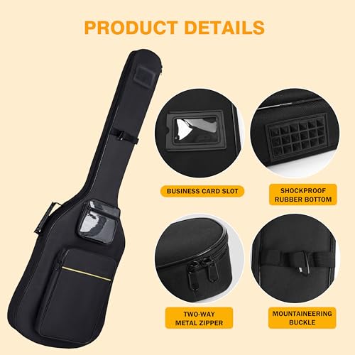 Image of Bass Guitar Case,0.35 inch Thick Padding,600D Waterproof for Gigs Travel | Soft Bass Guitar Bag with 3 Pockets&Neck Strap | Water-Resistant Oxford Fabric | Adjustable Shoulder Straps&Back Hanger Loop