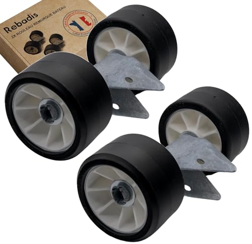 Rebadis 2 Rouleaux remorque Bateau, Galets Diamètre 120mm, pour Tube chandelle 40x40, Livraison Offerte