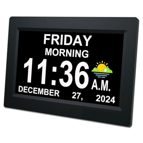 Image of Digital Day Clock for Seniors - 7 inch Large Display with Non-Abbreviated Date & Day, 12 Alarm Options, Auto-Dimmable (Level 5), Dementia Clock for Elderly, Vision Impaired, and Memory Loss (7 inch Black)