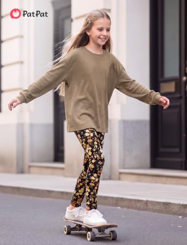 Image of PATPAT Little Girls Clothes Crew Neck Leopard Color Block Sweatshirt and Leggings Girls Outfits Size 4-12Y