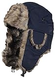 Best Winter Hats Solid Color Nylon Russian/Trapper W/Soft Faux Fur Cap(One Size) - Navy