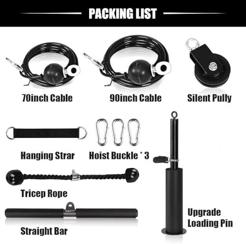 Weight Cable Pulley System Home Gym,Morwealth LAT and Lift Pulley System Gym Cable Machine attachment With Tricep Rope,lat pulldown bar,Loading Pin for Tricep Extensions,Bicep Curls exercise Equipment - Image 2