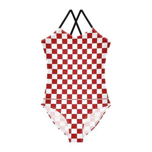 Image of Black and White Chess Girls One Piece Swimsuits Board Marble Tile Sport Halter Swimwear Beach Bathing Suit 3T