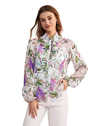 LilySilk X MIM Women's Floral 2 in 1 Silk Blouse Long Sleeve 100% Silk Shirt Tops for Ladies