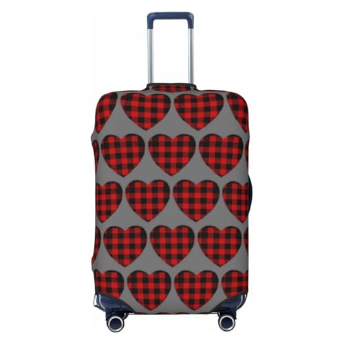 Valentines Day Red Buffalo Plaid Heart Luggage Cover, Protective Washable Suitcase Cover - Travel High Elastic Fibers Suitcase Protector Fits Large