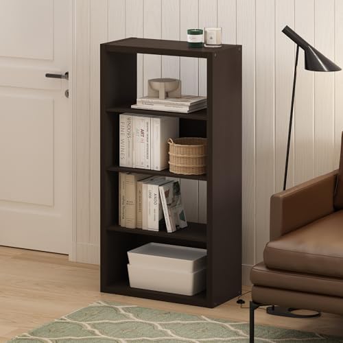 Image of Furinno Viola 4-Tier Book Shelf, Extra Thick Frame Bookshelf, Dark Oak | Open Shelf, Open Back Design, 11.3 inch x 23.2 inch x 45.4 inch, for Living Room, Bedroom, Home Office