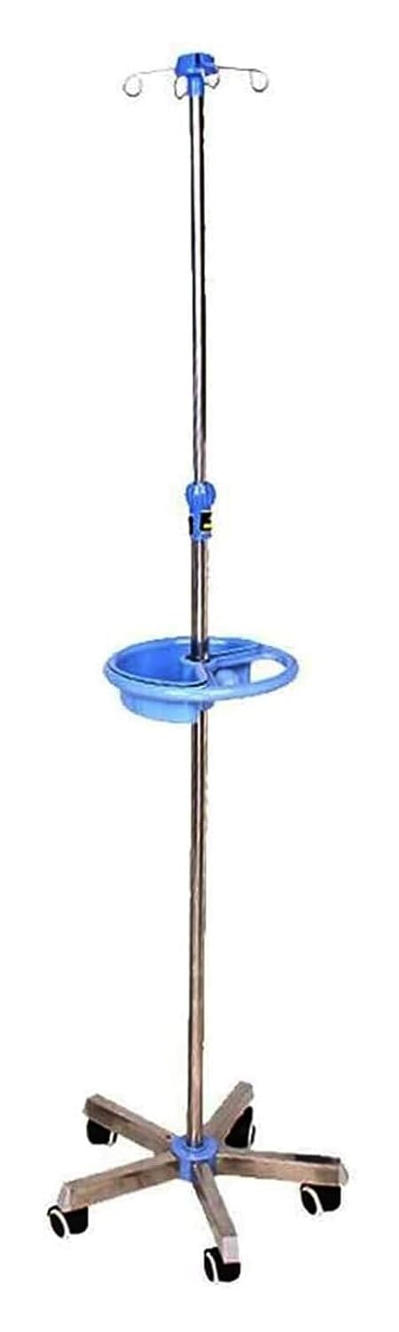 Portable IV Stand with Wheels, Adjustable Height IV Pole (43-83 inch), 4 Hooks, Stainless Steel Roller Stand for Hospital, Clinic and Home Care
